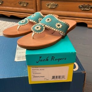 Jack Rogers worn one time. Boating jacks. Size 7.5. Color green/platinum.